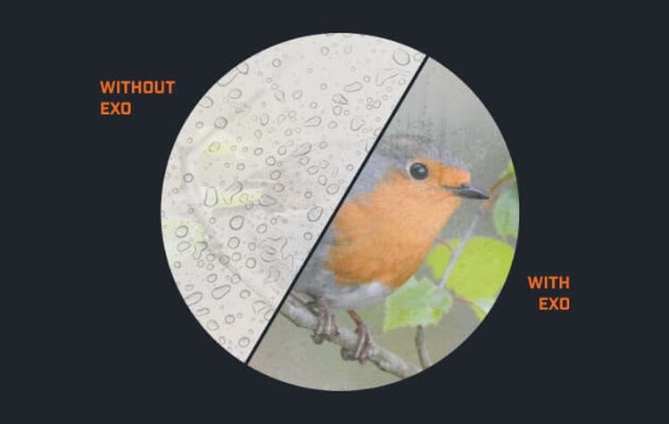 Clarity In Any Condition Graphic demonstrating Bushnell Binoculars EXO Barrier